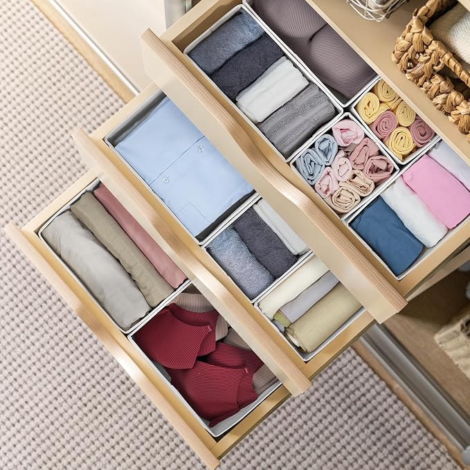 Kootek 16 Pack Drawer Organizer Clothes, Dresser Drawer Organizers for Clothing Fabric Foldable Closet Organizers and Storage Bins for Baby Clothes, Nursery, Underwear, Bras, Socks