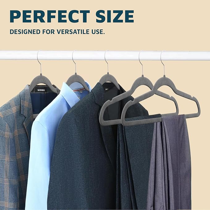 Lifemaster Velvet Non-Slip Hangers - 30 Pieces Non-Slip Coat Hanger Set with 360° Swivel Hook, Space-Saving, Sleek Design, Keep Closet Organized, Smooth Velvet Finish, Lightweight Construction - Gray