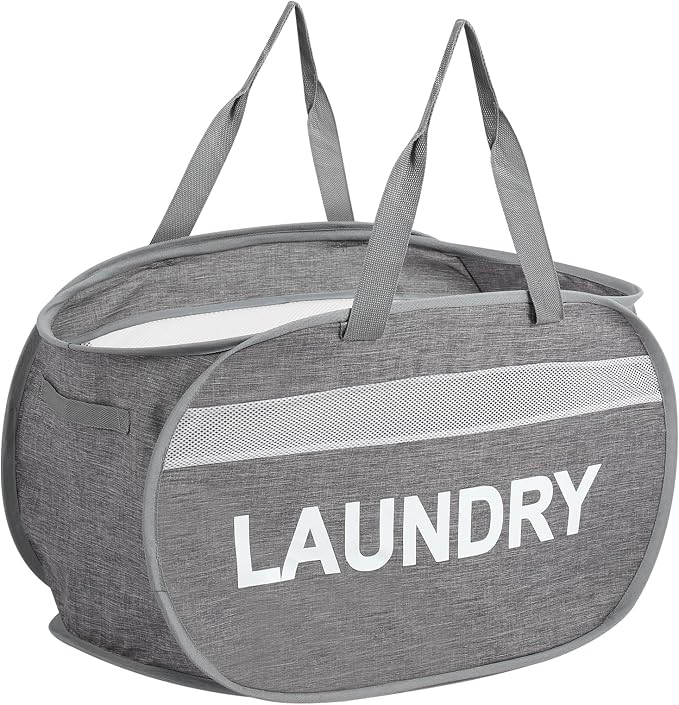 Collapsible Laundry Baskets, Foldable Clothes Hamper with Reinforced Handles, Sturdy Pop Up Hampers for Laundry, Tear Proof & Easy to Carry Laundry Hamper for Home, Apartment, Dorm, Travel Grey