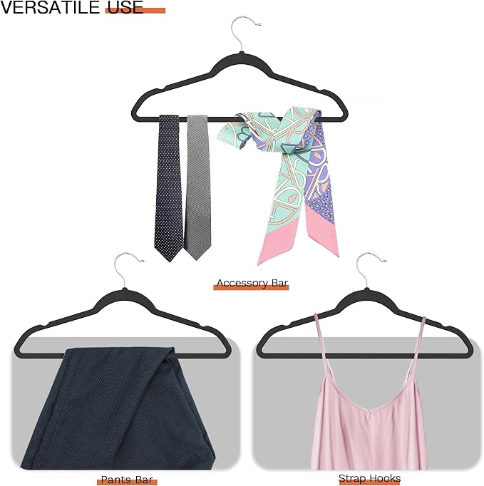 Black Velvet Hangers 20 Pack, Slim Space Saving Suit Hangers for Closet Organizer, Rotating Silver Hook, Non Slip Clothes Felt Hanger Heavy Duty for Coat,Shirt, Pants, Camisole, Dress