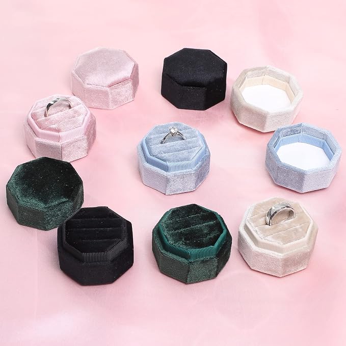 WantGor Velvet Ring Box, 3 Slots Jewelry Ring Gift Box Vintage Ring Holder | Ring Display Case for Wedding Ceremony Proposal Engagement (Black)