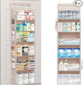 Over Door Organizer with 6 Extra Large Pockets 12 Side Pockets, 2-Pack Sturdy Closet Rack, Hanging Storage Organizer with Clear Window for Shoes, Diapers, Bedroom, Bathroom, Beige