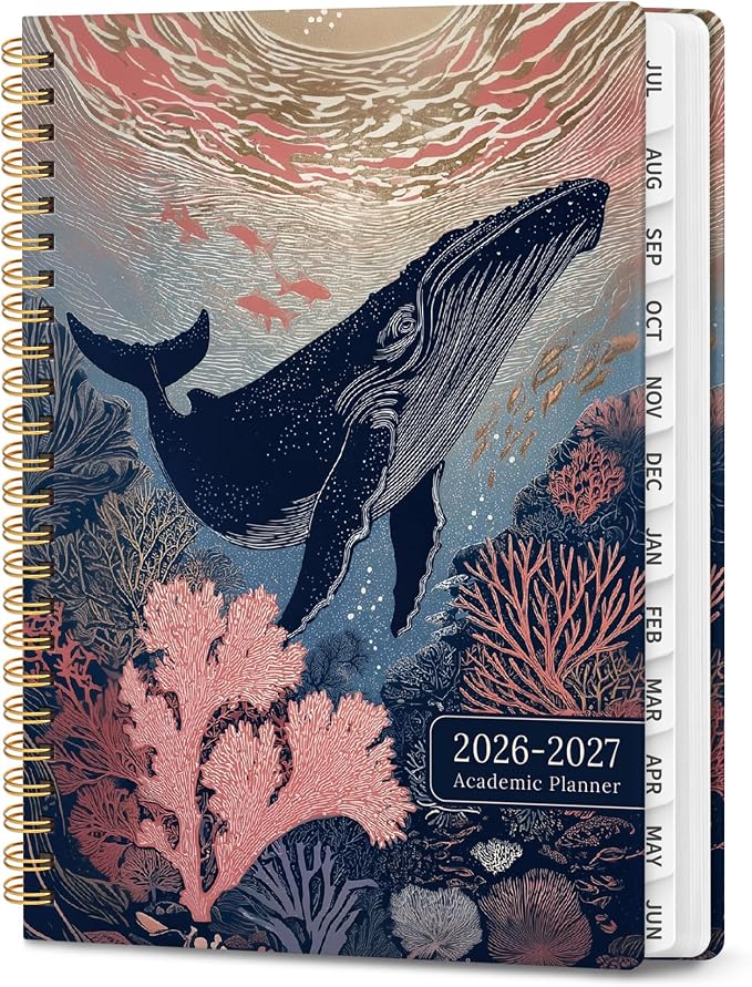 Planner 2026-2027, Hardcover Monthly and Weekly Academic Planner July 2026 - June 2027, Teacher and Student Calendar Agenda Book with Tabs, A5 (6.3" x 8.5"), Ideal for School and Office, Floral Planner, Duskwave Reef