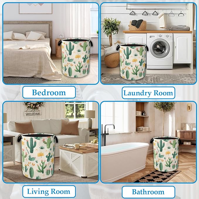Groovy Cactus Flower Laundry Basket Collapsible Laundry Hamper, Oxford Cloth Storage Bin for Room/Bathroom/Bedroom/Dormitories 16" X 20.8"