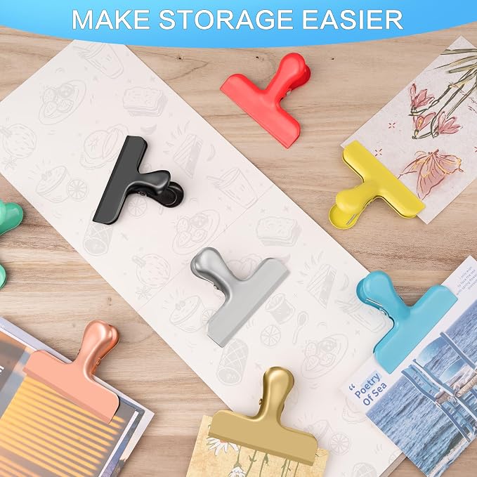 24 Pack Chip Clips, Stainless Steel Bag Clips for Food, Chip Bag Clip Heavy Duty, Food Clip Ideal for Kitchen Office Storage (Black)