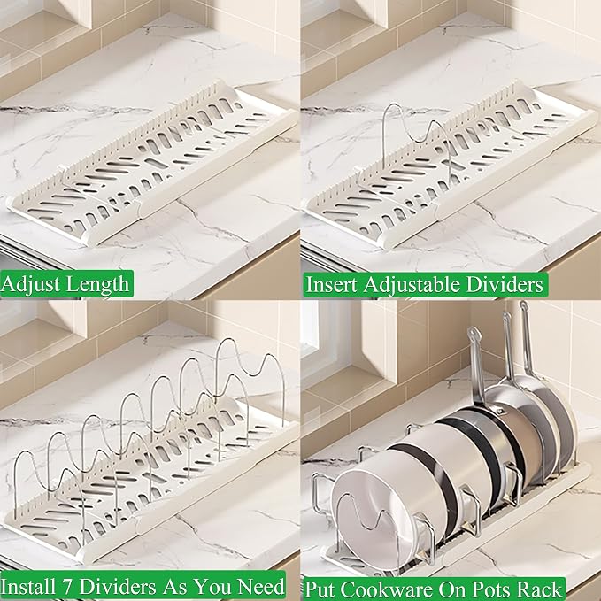 Pot Rack : Pots and Pans Organizer Under Cabinet 7 Adjustable Compartment Expandable Pot Lid Holder for Kitchen Cookware, Bakeware, Lid, Dishes, Cutting Boards,Apricot