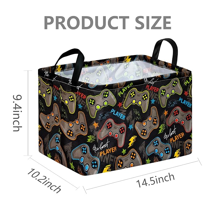 Gamepad Storage Basket, Rectangle Closet Baskets Foldable Organizer Bin with Handles for Bedroom Nursery Home Office Dorm Room