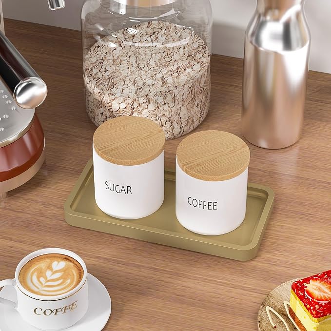 Weenson Gold Bathroom Vanity Tray for Countertop Makeup Perfume Jewelry Decor Candle Keys, Bamboo Kitchen Tray for Soap Dispenser Spice, Small Toilet Tray Nightstand 7.9" L x 4" W x 0.79" H