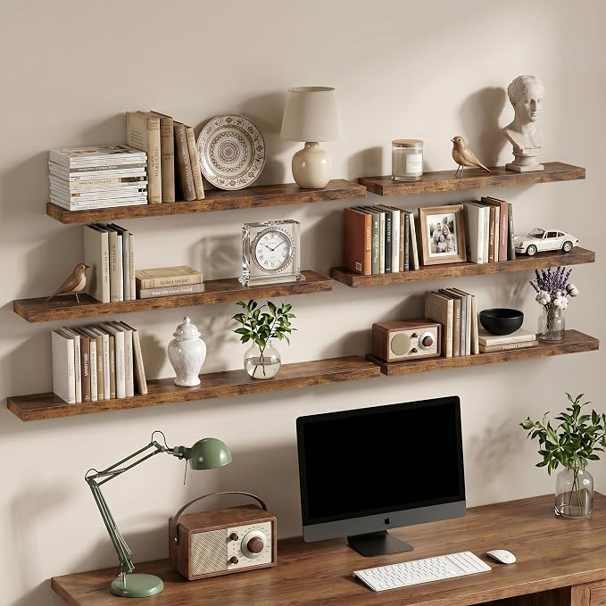 Vivelove 40 Inch Floating Shelves Wall Mounted for Display, 6.5 Deep Duty Shelves with Invisible Brackets for Living Room,Bedroom,Kitchen, Bathroom Storage & Decor,40" Wx6.5 Dx1.4 H - Rustic Brown