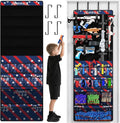 Over the Door Organizer for Toy Guns, Toys Storage Door Hanger with Pockets and Slots for Kids Foam Blasters, Darts, Goggles, Over Door Toys Storage Organizer, for Kids Rooms, Game Rooms, Blue Red
