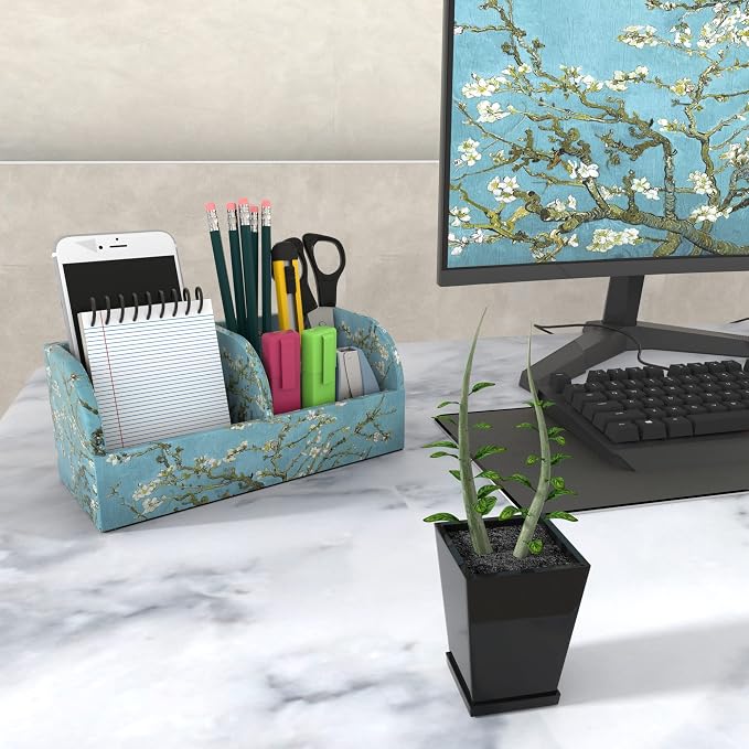 PU Leather Supply Organizer,Remote Control Holder Multifunctional Office Stationery Storage Box Organizer,Pencil Holders Organizers Table Top Desktop Desk Accessories(1-Peach Blossom)