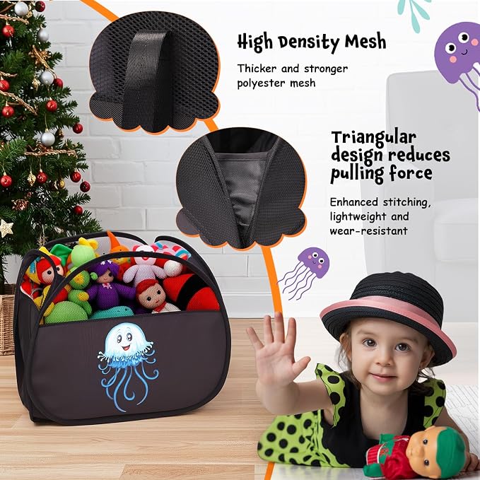 YOHOOLYO 95L Toy Storage Basket Box Chest for Boys Baby Toddler Kids, Collapsible Pop Up Large Mesh Toy Organizer Bin with Handles for Living Room Area, Playroom, Closet (Jellyfish&Crabs)
