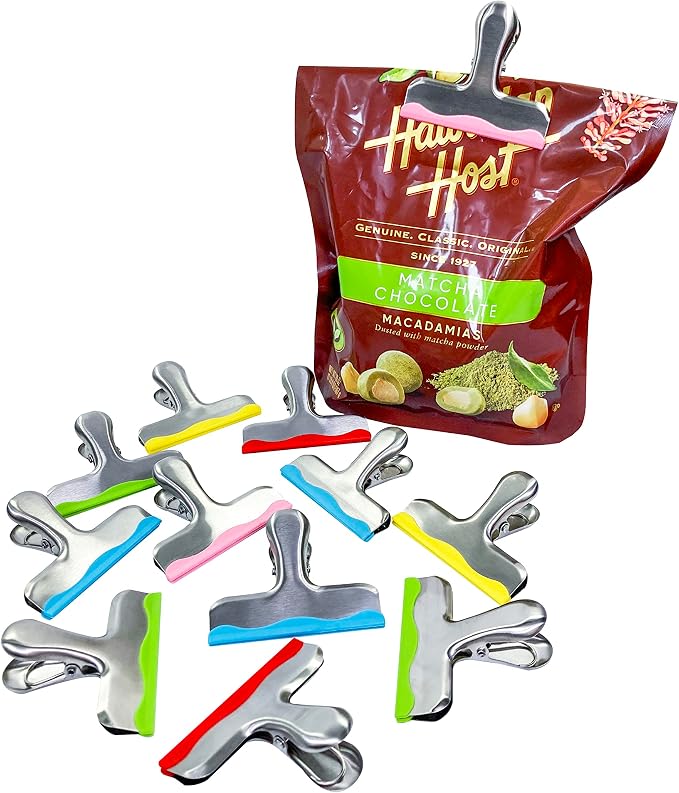 YARALL 8 Pack Metal Chip Clips with Silicone Edges – Heavy Duty Bag Clips for Food Packages, Kitchen, Office – Color Coded, Air Tight Extra Strong Clamps, 3 Inches Wide