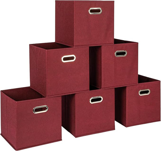 Household Essentials Fabric Storage Bins 6 Piece Set, Burgundy