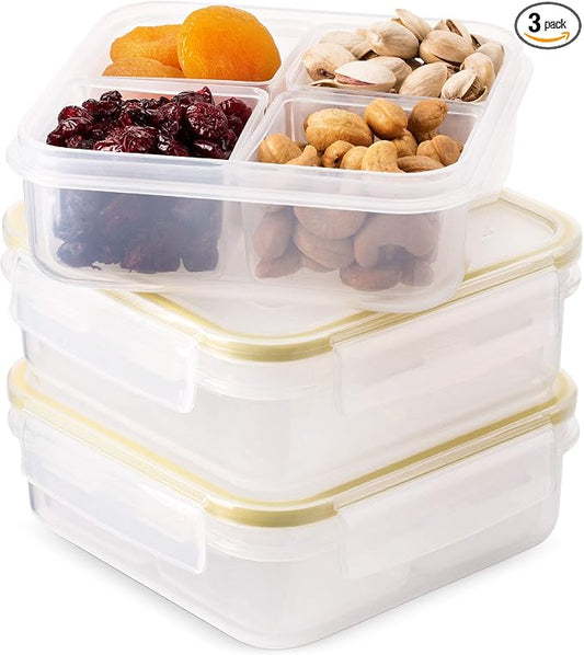 Komax Biokips Snack Containers – Bento Box Meal Prep Container Set w/4 Compartments – Portion Control Lunch Containers – BPA-Free Airtight Food Storage Containers (3 Pcs)