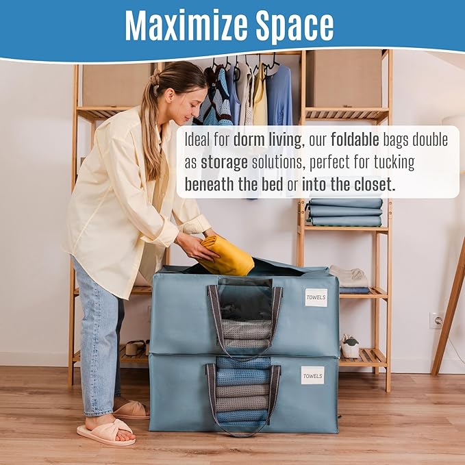 VENO 10 Pack Heavy Duty Moving Bags, Packing Bags with Clear Window, Alternative to Moving Boxes, Storage Bins for Clothes, Blankets, Comforters, College Dorm Essentials (Light Blue Matte,10 Pack)