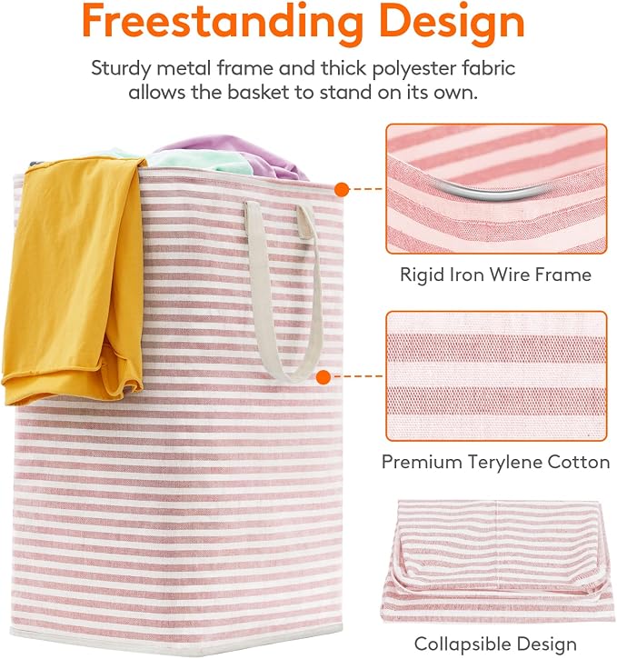 Lifewit 1 Pack Laundry Basket 80L Each, Collapsible Clothes Hamper with Reinforced Handles, Freestanding Waterproof Design for Bedroom and Laundry Room, Pink 80L Total