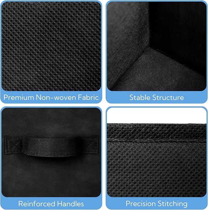 Cupic Cupid 11 Inch Storage Cube, Fabric Cube Storage Bin with Handles, Storage Cube Organizer for Clothes and Toys, Collapsible Cube Bins for Closet, Shelves, Nursery, 6-Pack, Black