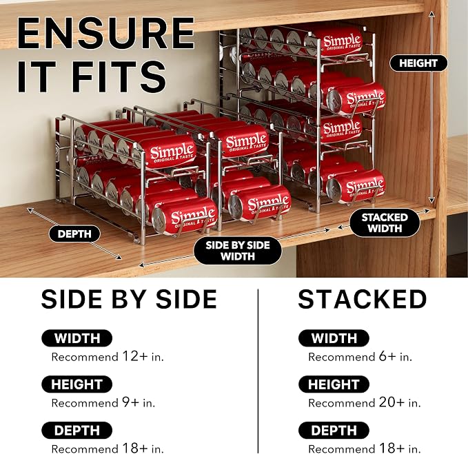 Simple Houseware Stackable Front Loading Beverage Can Dispenser Rack, Chrome - 2 Pack