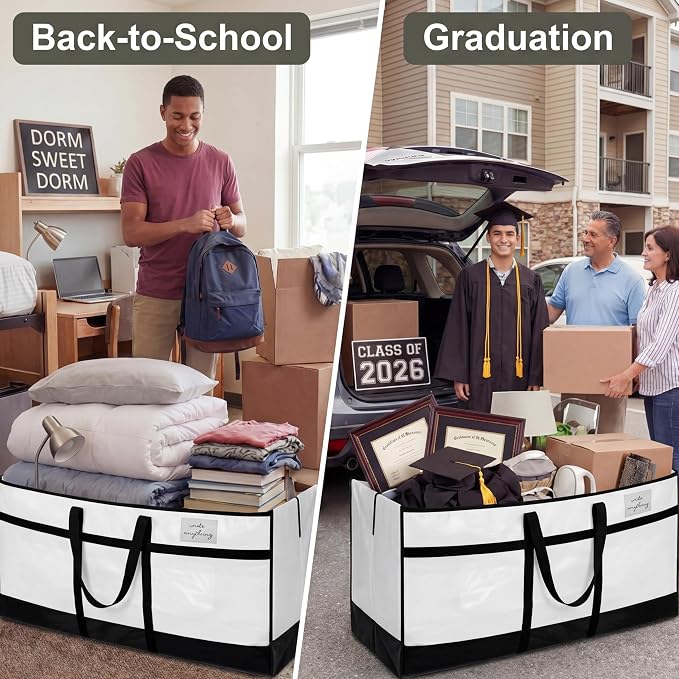 4 Pcs 66 Gallon Extra Large Moving Bags Heavy Duty Storage Bag with Strong Zipper Handle Foldable XXL Jumbo Storage Tote Packing Moving Box for College Dorm Travel Cloth Duffle(Black and White)