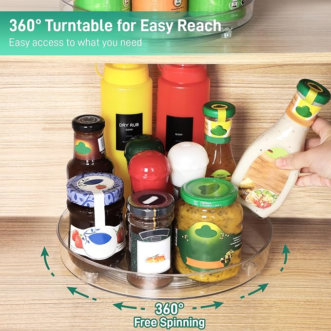 Optish 4 Pack Lazy Susan Organizer, 9.5 Inch, 10.7 Inch Lazy Susan Turntable for Cabinet, Turntable Organizer for Pantry Organizers and Storage, Non-Skid Fridge Organizer