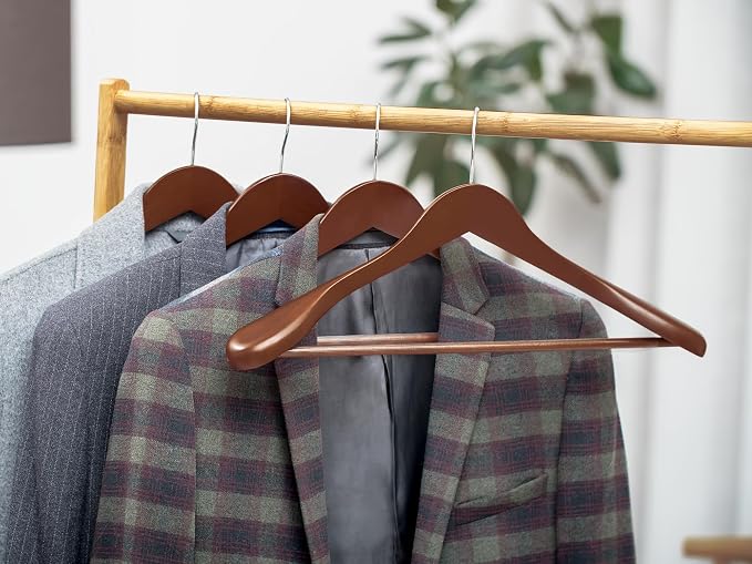 StorageWorks Wooden Hangers 6 Pack, Extra Wide Shoulder Wood Coat Hanger for Coats, Shirts, Jackets, Pants, Suits, Light Walnut Color