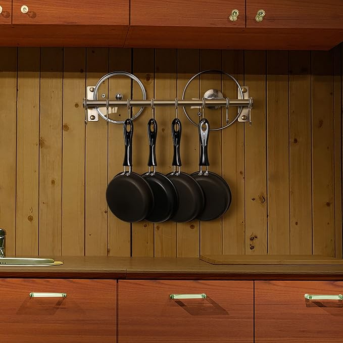 DSEAP Pot Rack - Pots & Pans Hanging Rack with 8 Hooks, Double Bars, Wall Mounted, Bronze, Pack of 2