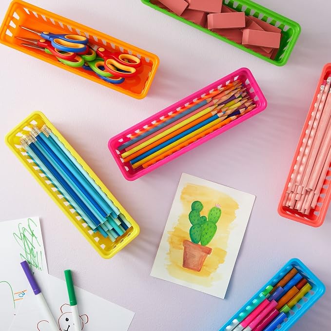 Juvale Plastic Pencil Holder for Classroom - 12-Pack, Multicolor, Slim Rectangular for Classroom Organization & Teacher Supplies