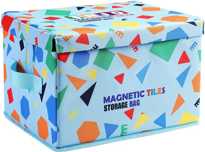 FNJO Toy Storage Bin,Foldable Toy Organizer with Lid, Playroom Organizer,Toy Holder,Storage Box for Magnetic Tiles and other gadget