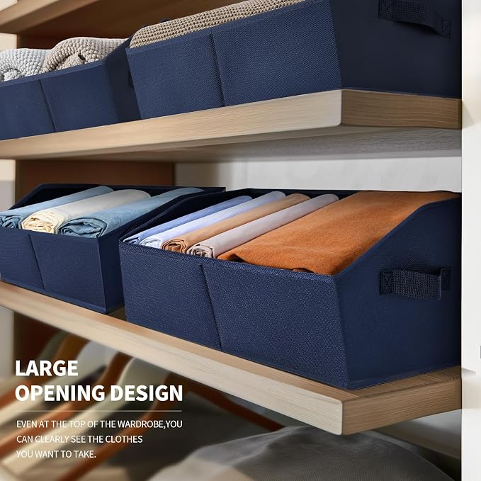 Homsorout Closet Baskets for Shelves Trapezoid - Decorative Storage Baskets with Handle, Closet Bins for Organization, Shelf Storage Bins for Clothes, Books, Home, Office, 3 Pack, Navy Blue