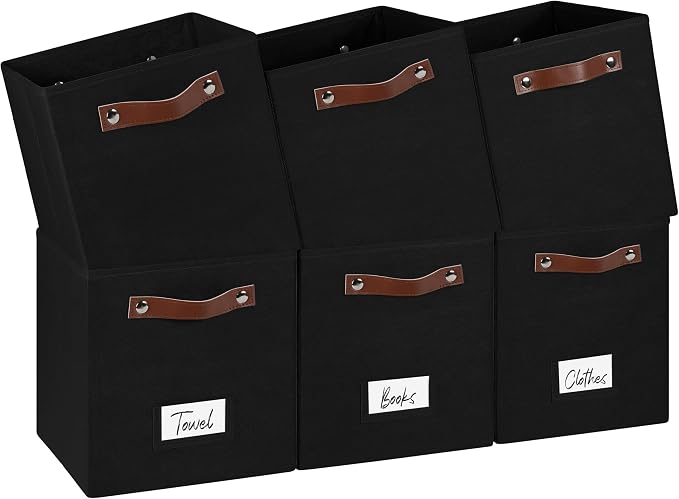 FinishingBo 6-Pack Storage Cubes with Handles & Label Holders Basket, Closet Cube Home Organizer Bins(Black, 10.5*10.5*11 inch)