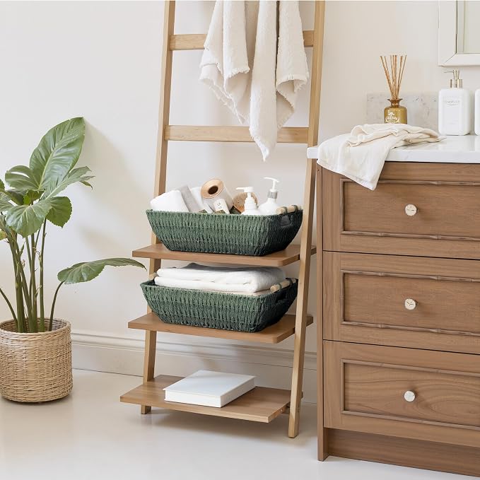 StorageWorks Extra Large Wicker Storage Basket for Organizing with Wooden Handles, Toilet Paper Baskets for Shelf, Sage Green, 2-Pack