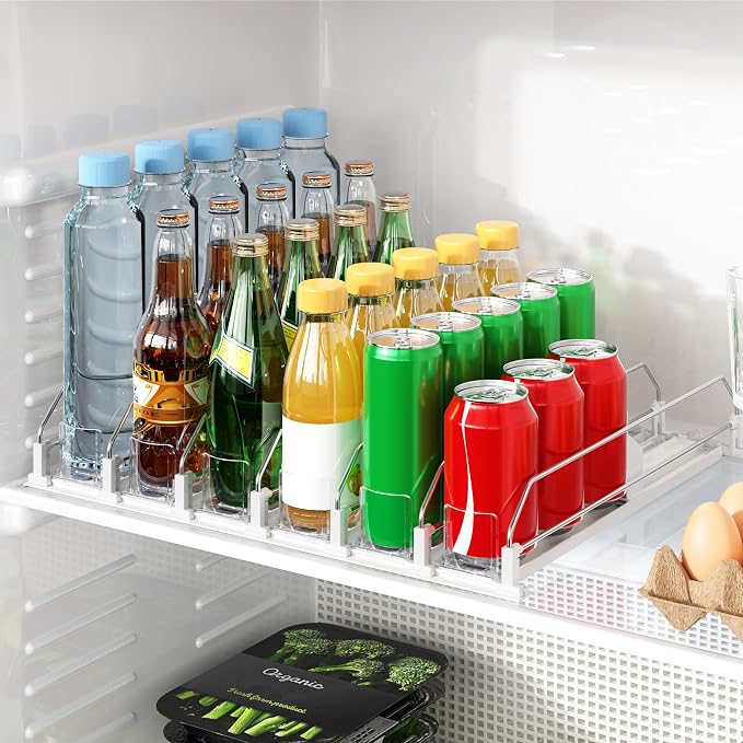 Drink Organizer for Fridge, Automatic Drink Dispenser for Fridge, 12-20oz Soda Can Dispenser for Refrigerator, Soda Can Organizer for Pantry Holds up to 30 Cans, 6 Row