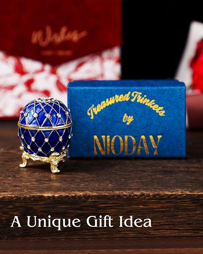 Hand Painted Trinket Box Enamel Faberge Egg Vintage Jewelry Box Easter Egg Hinged Metal Jewelry Organizer Decorative Treasure Box Unique Gifts