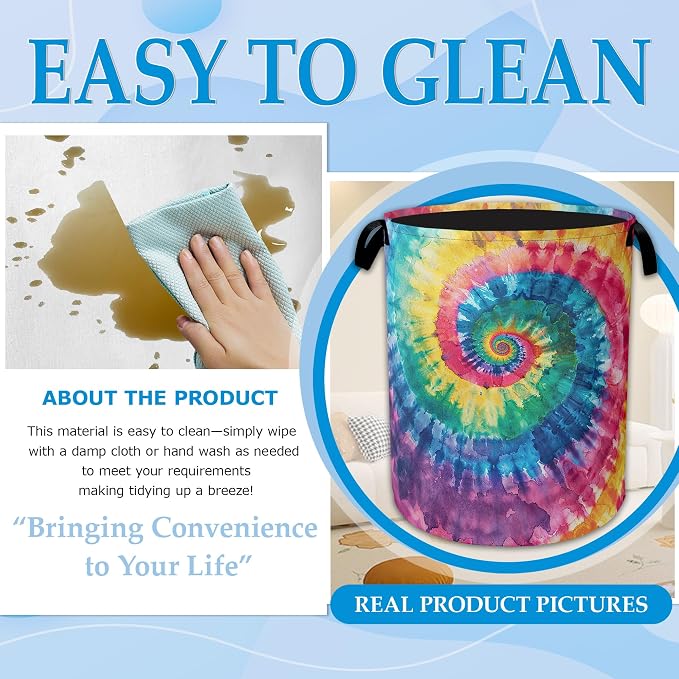 Tie Dye Laundry Basket Collapsible Laundry Hamper Clothes Storage Bin for Bathroom Bedroom Room Decor 16" X 20.8"