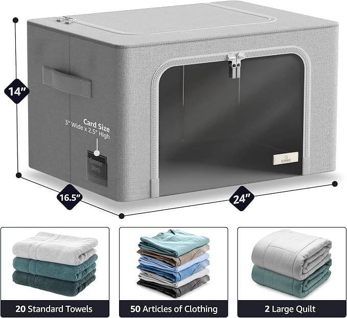 Sorbus Jumbo Storage Bins with Metal Frame - Oxford Fabric Storage Containers with Large Clear Window & Carry Handles - Stackable & Foldable Clothes Organizer Bags for Bedding Linen, Clotheing & More