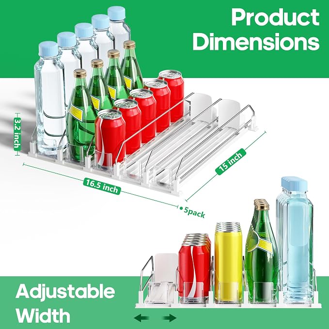 Drink Organizer for Fridge, Automatic Drink Dispenser for Fridge, 12-20oz Soda Can Dispenser for Refrigerator, Soda Can Organizer for Pantry Holds up to 25 Cans, 5 Row