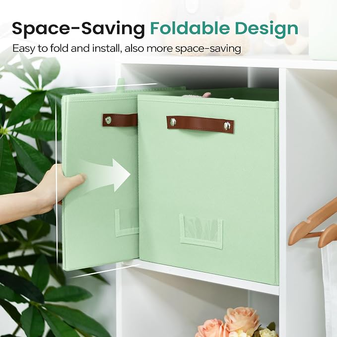 FinishingBo 6-Pack Storage Cubes with Handles & Label Holders Basket, Closet Cube Home Organizer Bins(Green, 13 x 13 x 13 inch)
