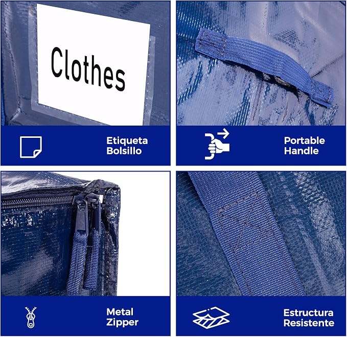 93L Moving Bags 6 pack Storage Bag Large Moving Boxes with Lids, Zippers Handles for Moving Totes Bins, College Dorm, Traveling, Camping, Christmas