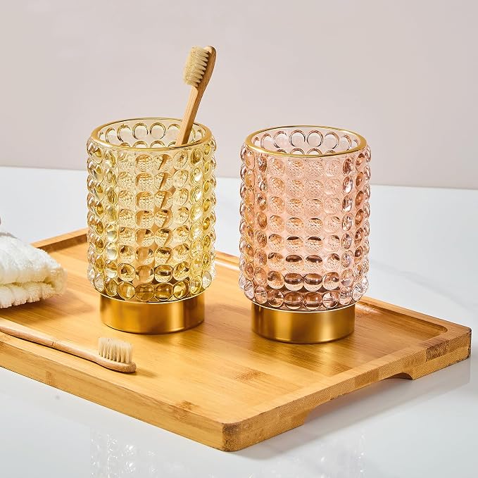 Makeup Brush Holder Organizer,Toothbrush Holders,Desk Pen Pencil Holder,Multifunctional Vintage Glass Brush Cup(A38-3-US/Gold/L)