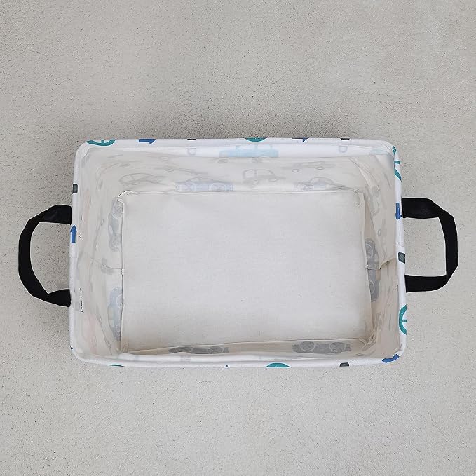 Rectangular Collapsible Color Cars Storage Basket Nursery Organizer | Storage Bin Foldable Canvas with Handles for Organizing Home Kitchen Children Toys Office Closet Shelf Baskets