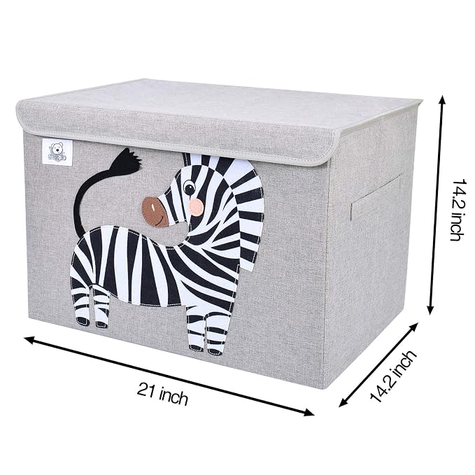Foldable Large Kids Toy Chest with Flip-Top Lid, Collapsible Fabric Animal Toy Storage Organizer/Bin/Box/Basket/Trunk for Toddler, Children and Baby Nursery (Zebra)