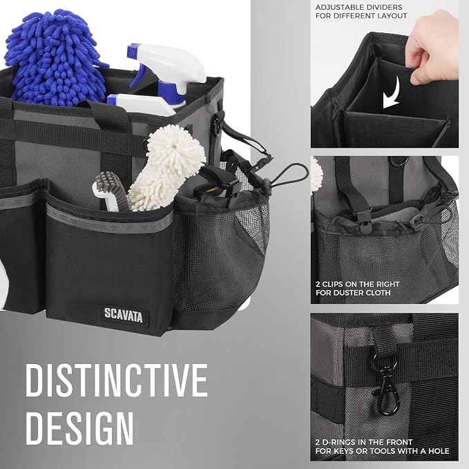 SCAVATA Compact Wearable Cleaning Caddy, Small Cleaning Caddy Supplies Organizer with Handle & Shoulder Straps for Housekeepers, Under Sink & Car Cleaning Tool Organizers Bag (DarkGrey)