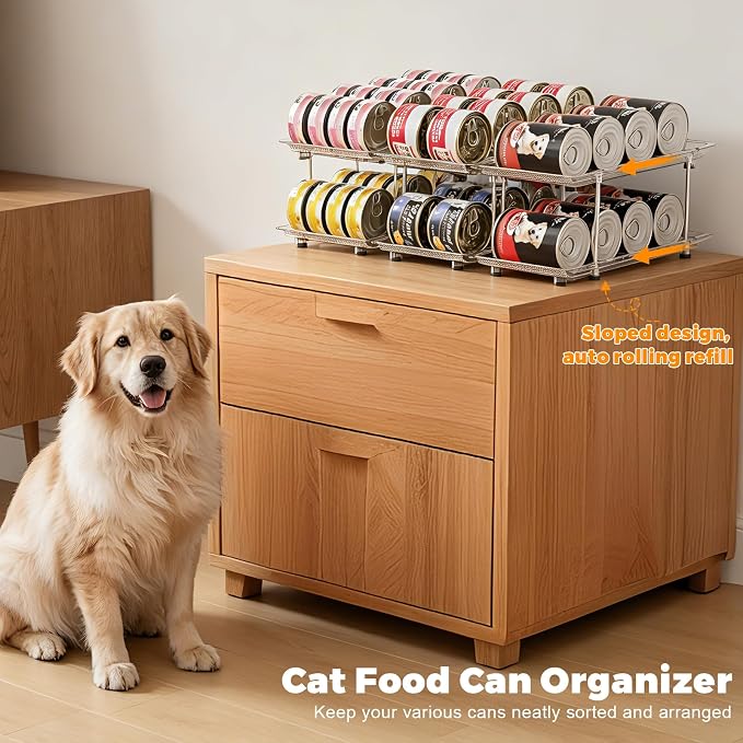Can Organizer for Pantry, Modular 2-Tier Adjustable Canned Cat Food Organizer for Soup Cans, Dog Food Cans & Beverage Cans, Clear Can Rack for Pantry and Fridge