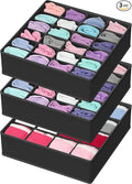 Simple Houseware Sock Drawer Organizer for Dresser/Closet/Bedroom, 3 Pack, Black