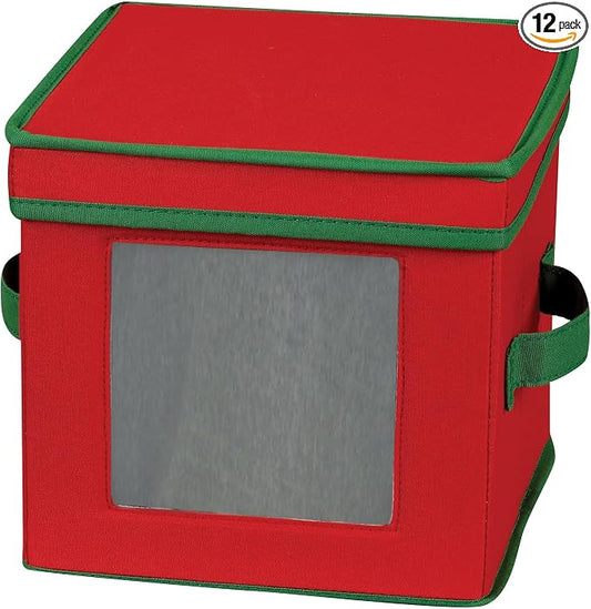 Household Essentials 532RED Holiday China Dinnerware Storage for Dessert Plates or Bowls | Removable Lid | Red Canvas with Green Trim (Pack of 12)