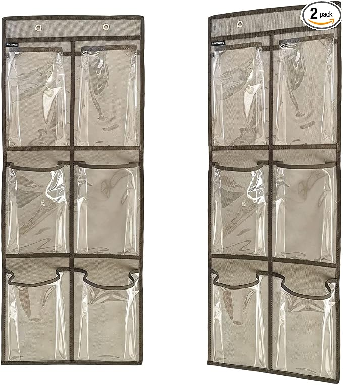 2 Packs Over The Door Hanging Closet Shoes Holder Organizer Shoe Storage Shoe Rack with 6 Pockets (Clear PVC Pockets)