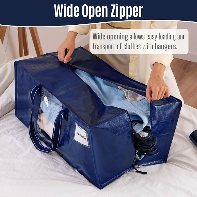 VENO 8 Pack Heavy Duty Moving Bags, Packing Bags with Clear Window, Alternative to Moving Boxes, Storage Bins for Clothes, Blankets, Comforters, College Dorm Essentials (Blue, 8 Pack)