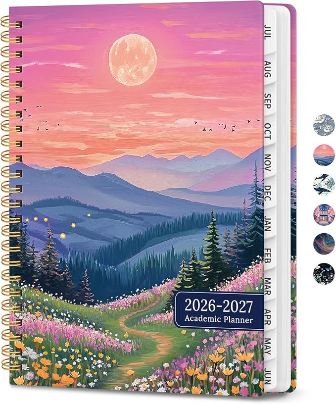 Planner 2026-2027, Hardcover Monthly and Weekly Academic Planner July 2026 - June 2027, Teacher and Student Calendar Agenda Book with Tabs, A4 (8.5" x 11"), Ideal for School and Office, Dreamscape Hills