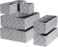 Drawer Organizer, Cube Baskets for Storage Shelves, Handmade Small Woven Basket, Shallow Storage Bins for Organizing Desk, Dresser, Kitchen, Pantry, Nested 7 Pack, Gray